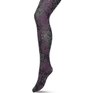 Bonnie Doon Grafische Panty 60 Denier Zwart Dames maat S/M - Grafische Print - Gladde Naden - Maximaal Draagcomfort - Ornament Tights - Chique Panty - Feestelijk - Black - BP221909.101