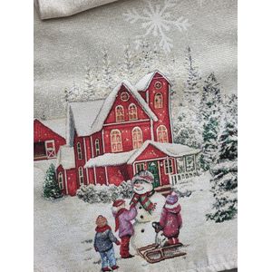 Tafelloper Luxe Gobelinstof Kerst Rode Chalet Christmas 140*45cm