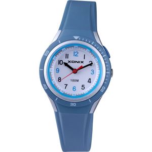 Xonix ABO-004 - Horloge - Analoog - Kinderen - Unisex - Siliconen band - ABS - Cijfers - Waterdicht - Blauw - Zilverkleurig - Grijs - 10 ATM