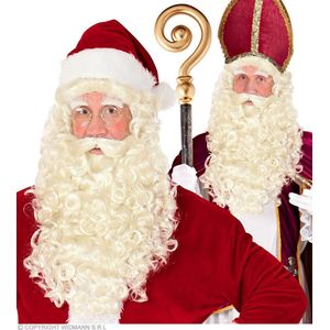 Widmann - Sinterklaas Kostuum - December Set Sinterklaasbaard En Pruik - Wit / Beige - Kerst - Verkleedkleding
