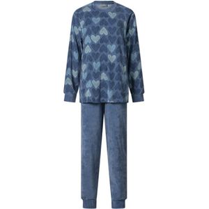 Lunatex - warme dames pyjama Hearts 124235 - velours - blauw - maat XL