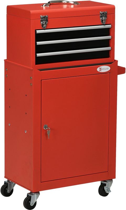 DURHAND - 2-in-1 Werkzeugwagen - Zwart - Staal - 3 Schubladen