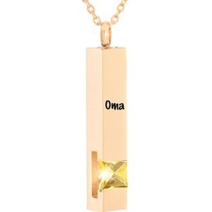 Luxe Ashanger | Met Ketting En Gravering | Oma | Assieraad | Rosegoudkleurig Met Gele Steen | As Ketting | Gedenksieraad | Urn | Incl. As vuller
