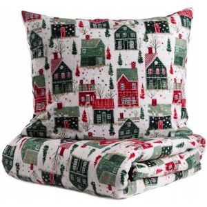Flanel dekbedovertrek GLORA huisjes 140x200 + 70x80 cm