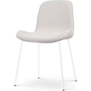 Nolon Nora-Fé Eetkamerstoel Bouclé Beige - Stof - Witte Poten - Modern