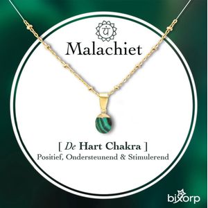 Bixorp Malachiet Chakra Ketting met 18k Verguld Goud - Spirituele Hanger - Roestvrij Staal - 36cm + 8cm verstelbaar