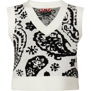 myMo - Gebreide Trui - Paisley-Jacquard - V-hals - Cropped Model