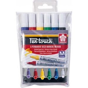 Pen-Touch Handlettering/ Deco markers set 6 kleuren met medium  punt (2,0 mm) + A6 Handlettering Oefenblok