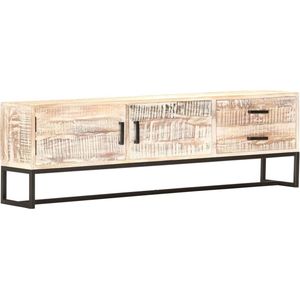 The Living Store Tv-meubel Acaciahout - Opbergkast - 140x30x45 cm - Wit