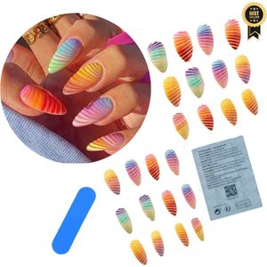 GUAPÀ® Plaknagels Regenboog | 24 stuks valse nagels | Press On Nails | Zelfklevende Plaknagels | Nepnagels | Kunstnagels | Compleet plaknagels starterspakket | Nagels Wraps | Nail Art | 24 stuks plaknagels Rainbow