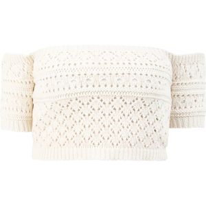 myMo - Gebreid Overhemd - Off-Shoulder - Katoen-Acrylmix - Korte Mouwen