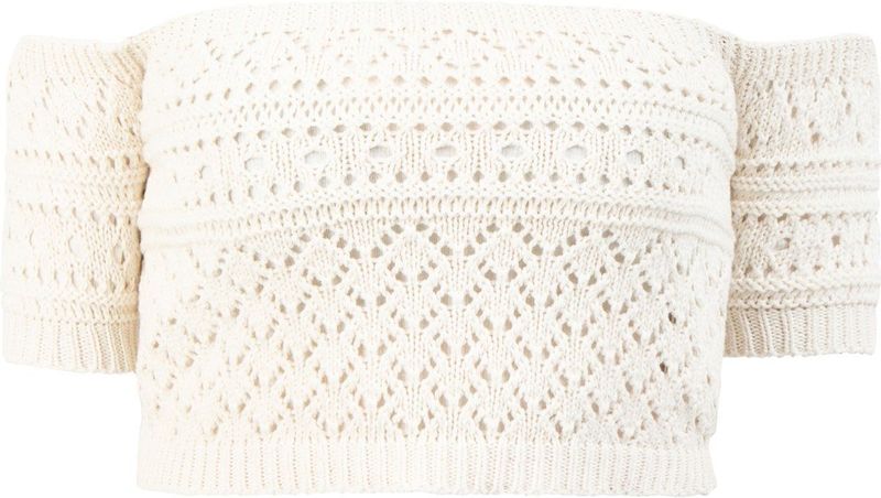 myMo - Gebreid Overhemd - Off-Shoulder - Katoen-Acrylmix - Korte Mouwen