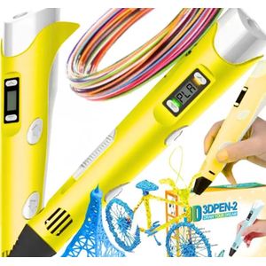 3D Pen pakket (geel) - Draw Your Dream + 5 x 10 m kleuren PLA + Houder + Tekensjablonen