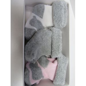 noukie's sokkenset , 3 pack , wit met grijst , grijst en rose met grijst  maat 18  (3-6m)