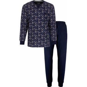 MEQ - Heren Pyjama - Geprint Dessin - Ronde Hals - Donker Blauw. - Maat XL