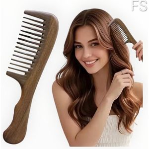 Handgemaakte Sandelhouten Grove Kam – Antistatisch & Glad – Voor Droog & Nat Haar – Hoofdmassage – Duurzaam Houten Haarkam – -Frazimashop1 Stuk
