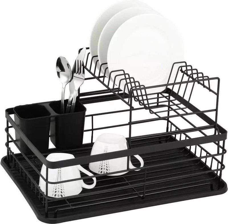 Kinghoff 1716 - Luxe Afdruiprek met bestekkorf en lekbak - Droogrek - Afdruiprek - 43 x 29 x 27 cm