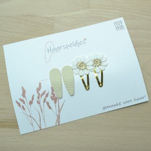 Haarspeldjes Nina by 1993 3cm - dubbele set haarspeldjes - 4 stuks - beige/madelief met gouden kern - haaraccessoires