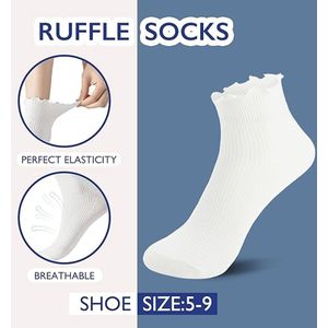 6 paar geplooide sokken voor dames, schattige geplooide enkelsokken