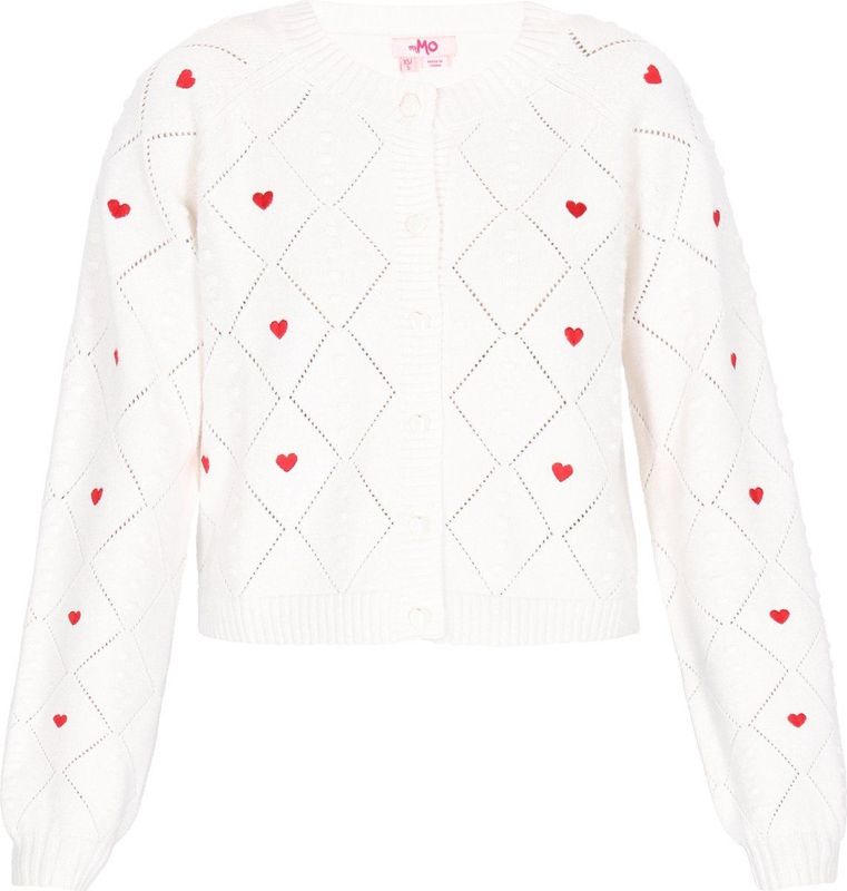 MYMO - Gebreid Vest - Rood / Offwhite - Lange Mouw - Normale Pasvorm