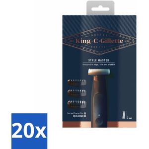 20 x King C. Gillette - Stoppelbaardtrimmer - Style Master - Met 3 Navulmesjes - 4D Mes - Flexibele Kop - Trimlengte - Waterbestendig - Duurzaam