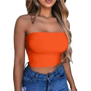 ASTRADAVI Casual Wear - Dames Tube Top - Strapless Bandeau Crop Top - One Size (S/M) - Oranje