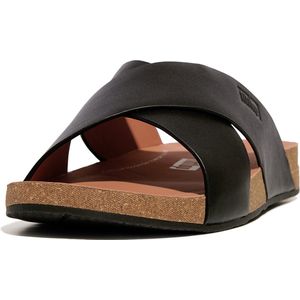 FitFlop Iqushion Men'S Leather Cross Slides ZWART - Maat 46