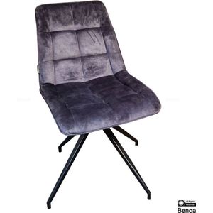 2x Sandy Eetkamerstoel - Draaibaar - Stoel zonder Armleuning - Zwart Metalen Poten - Kleur Donker grijs / Blauw - Velvet - Veloers Eetkamer Stoel - Vierpoot - Fluweel - Dining chair