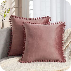 Fluwelen kussenslopen met pompons, effen, decoratief, hoofdkussen, zitkussen, voor de bank, slaapkamer, kantoor, auto