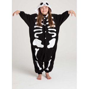 KIMU Onesie Skelet Pak Kind Botten Kostuum Halloween - Maat 146-152 - Skeletpak Jumpsuit Pyjama