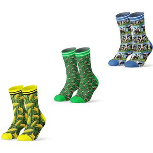 Sock My Feet geschenkdoos sokken heren 39 42 - cadeau voor man - duurzaam - naadloos - 3pack Tractor Cow Corn