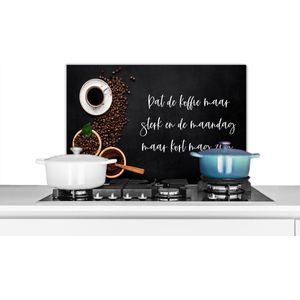 Spatscherm Keuken - Kookplaat Achterwand - Spatwand Fornuis - 60x40 cm - Keuken - Dat de koffie maar sterk mag zijn - Koffie - Espresso - Aluminium - Wanddecoratie - Muurbeschermer - Hittebestendig