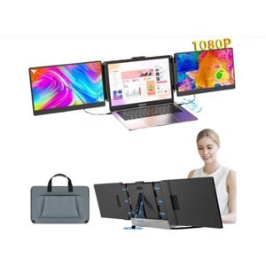 WNHB® Dubbele Draagbare Monitor – 14 Inch Full HD 1920x1080 – Opvouwbaar Extra Scherm voor Laptop