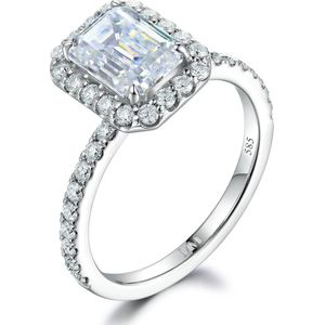 Esmeralda – Smaragd Geslepen Moissanite Ring in Halo Zetting - 3.5 karaat