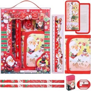 Famanu Kerstbriefpapierset, schoolbriefpapier, set inclusief 2 potloden, portemonnee, liniaal, gum en puntenslijper, kerstverjaardagscadeaus voor meisjes en jongens
