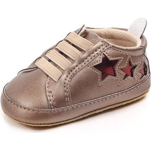 Gouden sneakers met rode sterren - Kunstleer - Maat 21 - Zachte zool - 12 tot 18 maanden