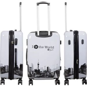 Reiskoffer - Koffer met TSA slot - Reis koffer op wielen - Stevig Polycarbonaat - 66 Liter - Fly The World - Wit - Travelsuitcase - M