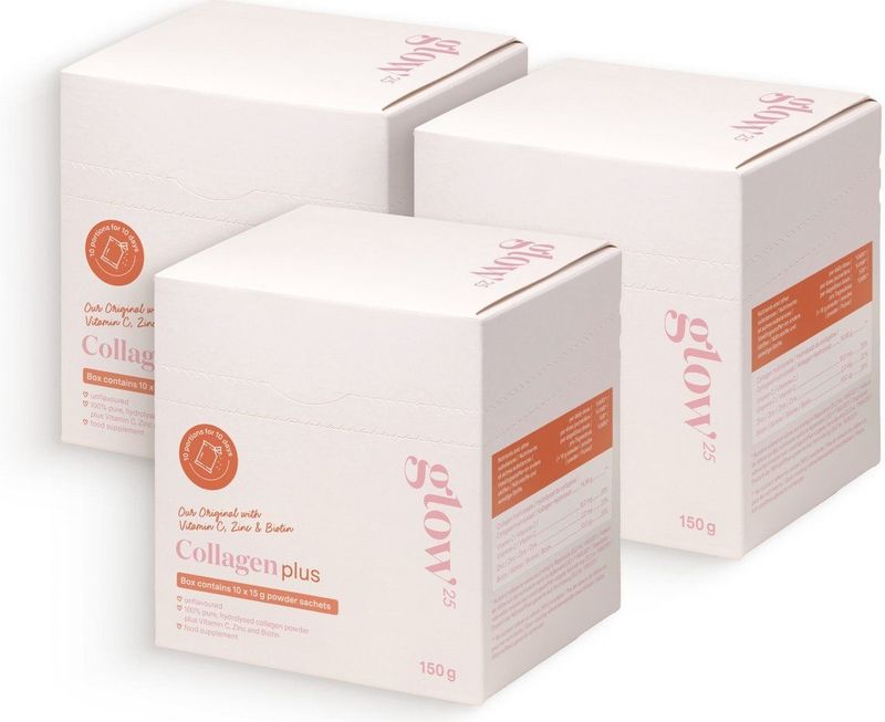 Glow25 - Collageen Plus Sachets - 3x10 stuks - Met Vitamine C Zink en Biotine