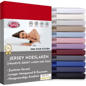 Double Jersey Hoeslaken - Hoeslaken 140x200+30 cm - 100% Katoen  Rood