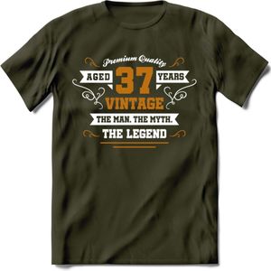 37 Jaar Legend T-Shirt | Goud - Wit | Grappig Verjaardag en Feest Cadeau Shirt | Dames - Heren - Unisex | Tshirt Kleding Kado | - Leger Groen - XXL