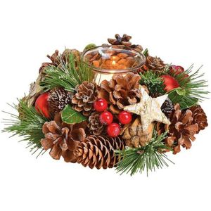 Ondraaglijk controleren subtiel Kerst tafeldecoratie kerststukje krans met windlichtje 17 cm (cadeaus &  gadgets) | € 15 bij Bellatio.nl | beslist.nl