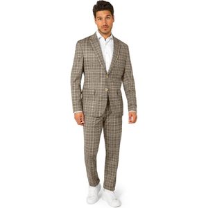 OppoSuits Daily Checkered Tan Heren Pak - Mannen Kostuum - Beige - Maat 50