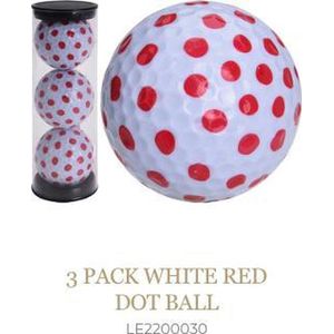 3 golfballen wit met rode stippen