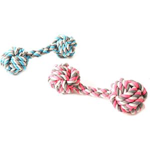 Duvoplus - Speelgoed Voor Dieren - Hond - Knoop Katoen Dumbel 40cm Blauw/roze - 1st