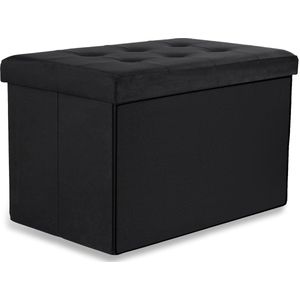 Opvouwbare poef XL met knopen - 60x38x38cm fluweel zwart x 4