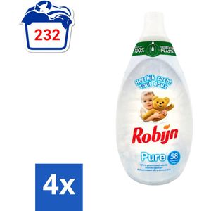 Robijn Pure - Wasverzachter - Ultra Geconcentreerd - Geurloos - 58 Wasbeurten - Voordeelverpakking - 4 stuks