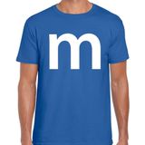 Letter M verkleed/ carnaval t-shirt blauw voor heren - M en M carnavalskleding / feest shirt kleding / kostuum XL