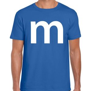 Letter M verkleed/ carnaval t-shirt blauw voor heren - M en M carnavalskleding / feest shirt kleding / kostuum XL
