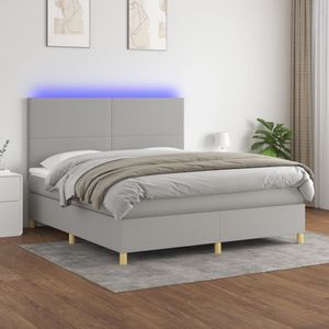 The Living Store Boxspring Bed - Lichtgrijs - 160 x 200 x 118/128 cm - Met verstelbaar hoofdbord - Inclusief pocketvering matras en LED-strip