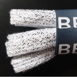 Bergal platte feest schoenveter 120cm 8mm breed met glitter blink goud zilver effect - 120cm, Wit Zilver